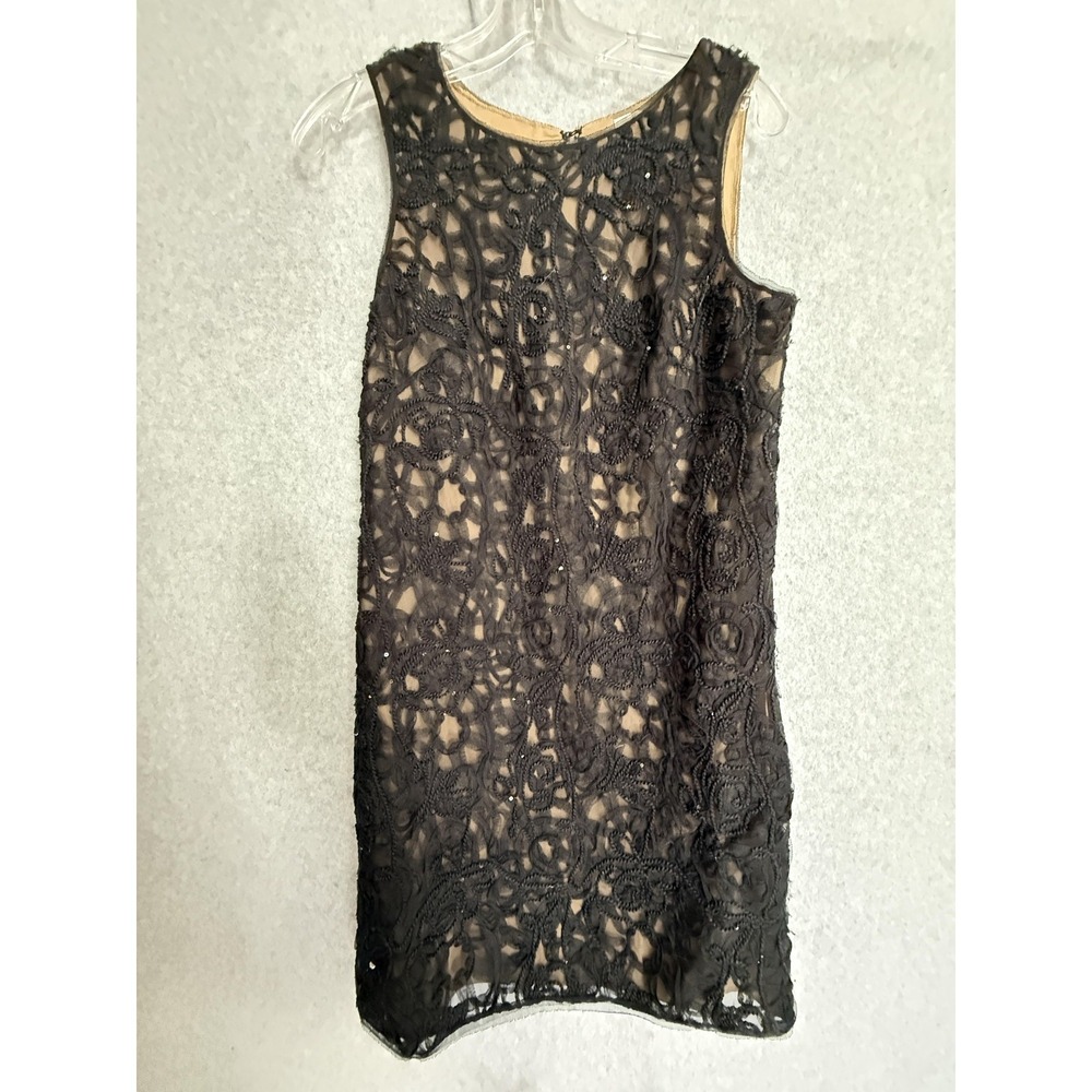 Max Studio Dress Womens Small Black Lace Embroidered Sequin Sheath Party